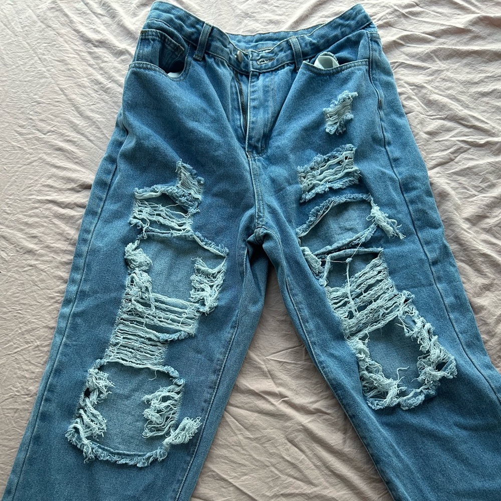 SHEIN Ripped Blue Boyfriend Jeans